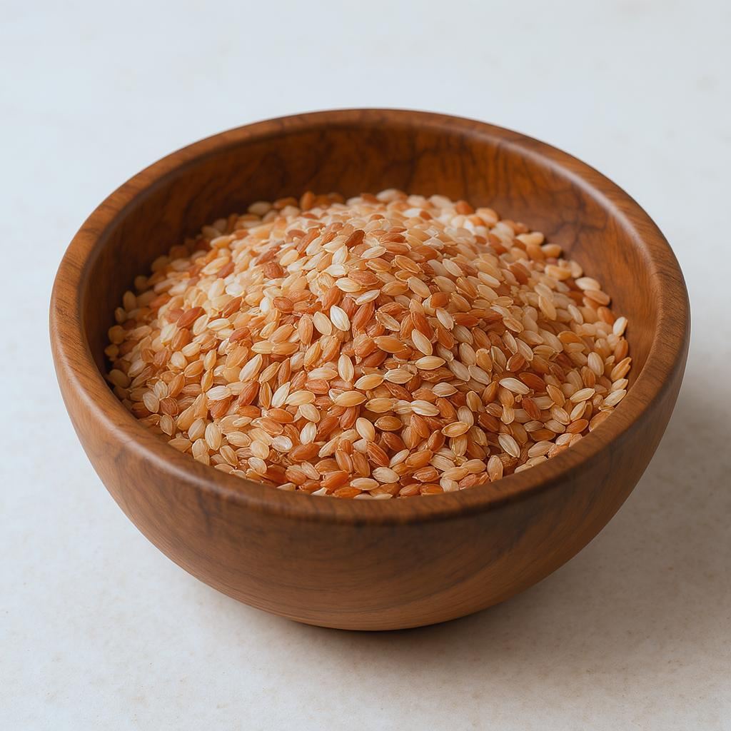 A wooden bowl filled with flax seeds